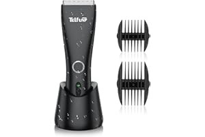 Body Hair Trimmer Men, Telfun Upgrade Electric Balls Trimmer Body Groomer and Pubic Groin Hair Trimmer with Dock and USB Cable 2 Charging Ways, Waterproof LED Display Hair Clipper and Beard Shaver