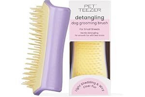 Pet Teezer by Tangle Teezer szczotka do rozczesywania psów, szczotka do suchej kąpieli i szczotka do kąpieli dla psów na mokre lub suche futro i lekkie wypadanie ras, mała, liliowa/żółta