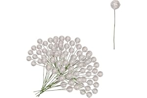 MIENOCOL 100 Stück künstliche silberne Stechpalmenbeeren,Paillettenbesetzt Silber Holly Beeren Mini Weihnachtsbeere Künstliche Stechpalme für Weihnachten Kranz Dekorationen Kranz Machen,Christbaumschmuck Décor