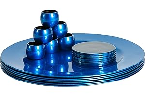 Argon Tableware Metallic Charger Plates, Coasters & Napkin Rings Set - Blue - 18pc - 33cm - Reusable Dining Table Setting Plates Drink Placemats Napkin Holders for Christmas, Party Celebrations