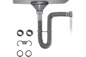 AOMAIC Flexible Sink Pipe, Tubular Drain Connection Plumbing, with Adapter, Replaceable Hose for Kitchen & Tub, Extensible Drain Pipe 20-80 cm