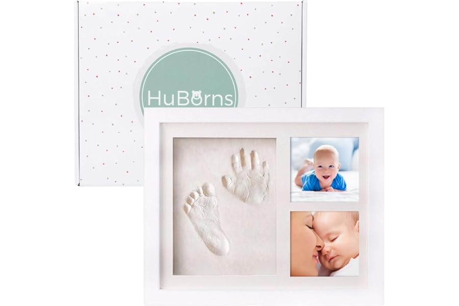 HuBorns - Baby Hand and Footprint Kit - New Born Gifts & Keepsakes - Non-Cracking Clay Baby Footprint Kit & Handprint Kit - New Baby Essentials & Baby Accessories - New Mum Gifts (White)