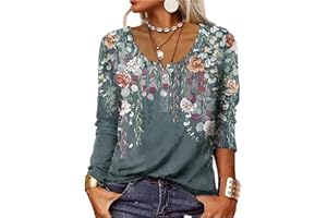 GRMLRPT T-Shirt col V Blouses à Manches Longues pour Femmes Imprimé Tunique Tops Lâche Chemisier T-Shirts pour Femmes Sweat-Shirt Tuniques Basiques Haut Automne(Multicolore,S)