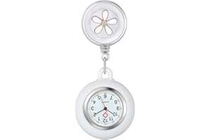 Avaner Retractable Nurse Watches Clip-on Hanging Fob Watches Cute Flower Pattern Lapel Watches for Nurses Doctors with Silicone Cover