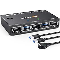 Commutateur KVM 2 PCs Double Écran DisplayPort 1.4 - 4K@144Hz, Partage Clavier/Souris/USB 3.0