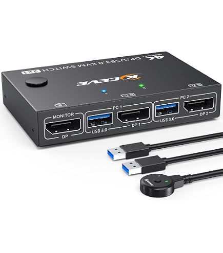 Switch KVM DisplayPort 2 PC 2 Monitor - 4K 144Hz, USB 3.0, Supporta Modalità Estesa E Copia, Con Alimentatore