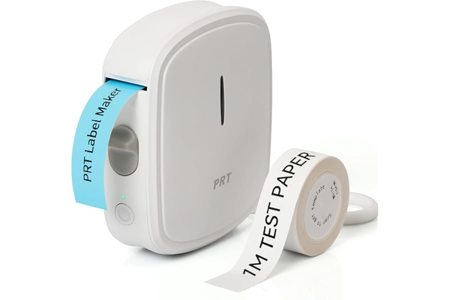 PRT Label Maker Machine with Tape, Portable Bluetooth Label Printer, Handheld Sticker Maker with Multiple Templates for Home, School, Office Organization, Waterproof Storage Barcode Label- White