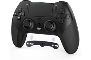 Tefelan Mando para PS4, Game Mando Inalámbrico para P4/Slim/Pro Gamepad Joystick con Turbo, Programable Botón, Dual Vibración, 6 Axis Gyro Sensor, Touch Panel, Audio Jack Speaker-Negro
