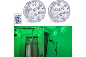 Seagenck Bathroom Lights Wireless Battery Operated, Waterproof Led Glow Light for Bath Shower Spa Vanity Lights, for Over Mirror Wall Ceiling Lights, RGB Multi Color Remote Controlled, 2pcs
