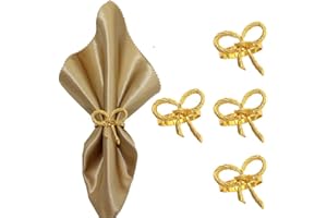 NT-LING Valentine Napkin Rings- 4 Pcs Gold Bow Pearl Napkin Ring Holder, Metal Napkin Buckles for Wedding, Holiday, Christmas, Dinner Party Table Decor (Butterfly)