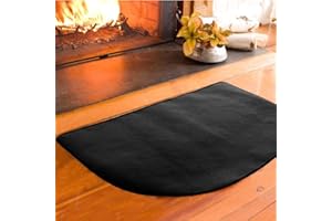 COOSOO Fireplace Hearth Rug, Flame-resistant Mat for Hearth Chimney,Non Slip Half Round 2-Layer Fiberglass Fire Resistent Fireplace Area Rug - Protects Floors from Sparks Embers Logs,Black(50x100cm)