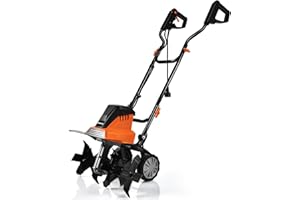 TANGZON Electric Tiller, 1200W/1500W Lawn Scarifier with 4/6 Tiller Blades, Adjustable Wheels and Foldable Handle, Mini Cultivator for Soil Loosening (43cm, Orange)