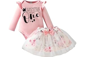 Haokaini Baby Mädchen Rock Set Neugeborene Lange Rüschen Ärmel Brief Gedruckt Strampler Top Floral Tutu Bowknot Prinzessin Kleid 3Pcs Set