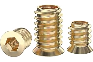 GUEEYUAW Insert Fileté 20 Pièces M4 x 10mm, Insert Bois M4, Inserts Hexagonaux pour Meubles en bois