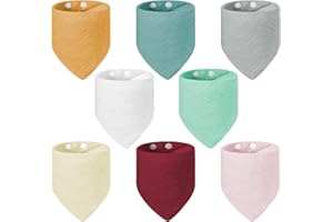 Vicloon Baberos Bebe, 8PCS Algodón Baberos, Suave Bebe Bandanas con Ajustables Botón, Adecuado para Recien Nacidos y Niños Entre 1-3 Años, Baberos para la Dentición de Los Bebes para Niñasy Niños