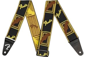 Fender©"Weighless™ Monogram Sangle pour Guitare et Basse - 5cm de large - Noir/Jaune/Brun