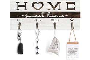 CHDITB Rustic Home Sweet Home Wooden Key Holder(13.4”x5.5”), His Hers Ours Wall-Mounted Rack with 4 Hooks, Decorative Wood Sign Key Hanger Gifts Decor for Wall Entryway Hallway Housewarming Gifts