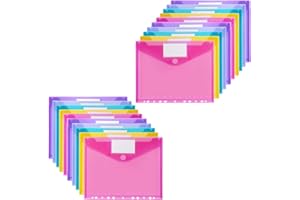Sosayet Dokumententasche A4 Abheftbar - 20 Pack mit 11 Lochrand Klettverschluss und Etikettentasche - Wasserdichte Sammelmappen für Dokumentenorganisation (5 Farben)