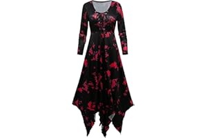 CNVAUIE Women's Medieval Dress, Gothic Dresses, A-Line Renaissance Dress, Halloween Costume, Cosplay Costume, Party Dress, Carnival, Party, Vintage, Retro, Long Sleeve Dress