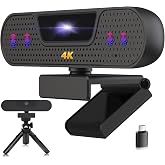 VIZOLINK W8GS Webcam 4K Full HD Webcam with Microphone for PC, Privacy Protection, Tripod, Autofocus, Plug&amp;Play, Lighting Cor