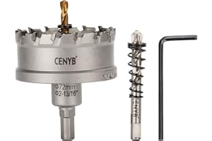 CENYB scie cloche metal 2-13/16" (72mm) à pointe en carbure de tungstène, avec 2 forets pilotes titanées - Idéale pour métaux durs, acier inoxydable, fer,placo, alliage d'aluminium, bois et plastique