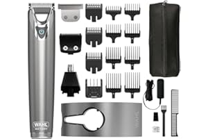 WAHL Washable Stainless Steel Multigroomer, regolabarba e tagliacapelli per uomo, tagliacapelli domestico, regolabarba per naso e orecchie, set per la cura maschile, completamente lavabile, senza fili