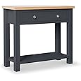 RoselandFurniture Farrow Charcoal Tall Console Table for Hallway with Storage & Oak Top Large Wide Painted Solid Wooden Hall Telephone Stand with Drawer for Living Room Bedroom or Kitchen