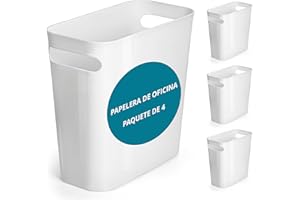 Winter Shore Cubo de Basura Blanco Pequeño de 6 L Blanco (4 Pack) Papelera Pequeña Plástico Delgada con Asas - Dormitorio, Baño, Salón, Debajo del Escritorio, Oficina, Habitaciones Infantiles, Cocina