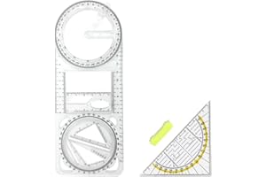 CRLLDPM 1 Pezzi Righello Geometrico Multifunzionale, Righello per Disegno Matematico, Righello di Misurazione per Disegno Geometrico, Con 1pz Righello Triangolare Geometrico, Squadra Geometrica in Plastica