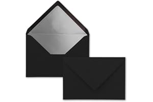 ‎NEUSER PAPIER Kuverts in Schwarz - 10 Stück - Brief-Umschläge DIN C6-114 x 162 mm - 11,4 x 16,2 cm - Nassklebung - matte Oberfläche & Silber-Metallic Fütterung - ohne Fenster - für Einladungen