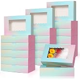 GXFCING 24 Pieces Cake Boxes with Window, 21.5 x 14 x 2 cm Pastry Box, Food Carton, Gift Box for Pastry, Cupcakes, Cakes, Coo