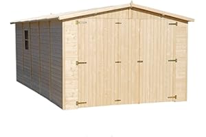 ‎TIMBELA TIMBELA M101 Holzgarage - Abstellraum mit Fenstern - H222x516x324 cm/15 m² Shiplap-Schuppen aus Naturholz - Gartenwerkstatt - Auto- und Geräteschuppen