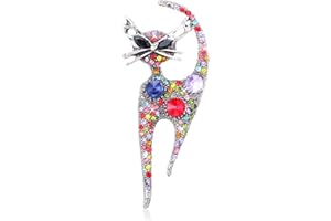 Mabor Broche vintage en forme de chat avec strass pour femmes et filles - Broche pour chat tendance, mignonne et colorée avec cristaux - Accessoires pour robe en forme de chaton - Épingles à revers