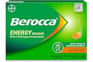 Berocca Vitamin C Effervescent Tablets, with Magnesium, Vitamin B12 & Vitamin B Complex, Orange Flavour, 1 Pack of 45 Tablets - 6 Weeks Supply