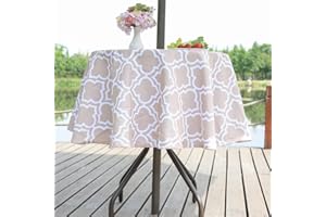 3E Home Outdoor Table Cloth Splashproof Patio Round Table Cover with Umbrella/Parasol Hole and Zipper Picnic [60 inches (152 cm) Khaki lattice]