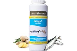 ‎FITNESS PHARMA FITNESS PHARMA Fischöl und Ingwer Kapseln I 180 Stück mit Ingwer (800mg) und Fischöl (2000 mg) Omega-3 hochdosiert pro TD | Dobbelteffekt | Bessere stoffwechsel und unterstützt die Herzfunktion