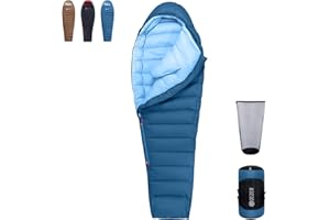 QEZER Sacco a pelo invernale per Adulti 0℃ -10℃~ -20℃【820g-2360g】caldo sacco a pelo in piumino per campeggio, escursioni e alpinismo con piumino 650+ FP Premium