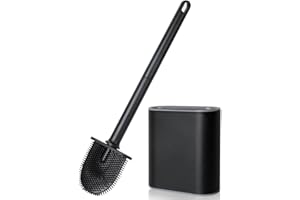 AiQInu Brosse WC, Brosse Toilettes WC en Silicone pour Profondeur avec Manche en Plastique antidérapant, Brosse Toilette Murale avec Base à Fentes d'aération pour la Toilette de la Salle de Bain