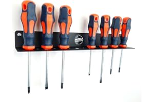 MegaMaxx Wall Mount 15-Slot Screwdriver Rack - Wall Storage Tool Kit in Slot for garage, Workshop, Workstation, DIY and Repair - Black (W 330mm x D 50mm x H- 45 mm)