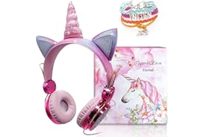 JYPS Jednorożcowe słuchawki dla dzieci, dziewczęce słuchawki douszne z błyszczącym drutem prezenty dla jednorożca, regulowane słuchawki z mikrofonem do Kindle/Ipad (przewodowy)