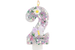 ‎BOLOSA Bolosa Geburtstagskerzen Zahlen 2 mit Schmetterling und Blumen - Rosa Kerzen für Kinder, Jungen, Mädchen - Geburtstagsdeko, Party, Jubiläum