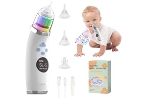 Bwaliffury Aspirador Nasal Bebé Eléctrico, Limpiador Nasal bebe Electrico, Sacamocos Bebe Electrico, 5 Niveles de Succión & 3 Puntas de Silicona, con Relajante de Música,para Recién Nacidos y Niños