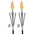 FAB BASED Oil Torch Lamp Torch for Patio/Garden/Lawn/Backyard - 55 inch - Stainless Steel - Fiber Glass Wick - Set of 2 Pieces-Outdoor Oil Lamp for Citronella (Silver)