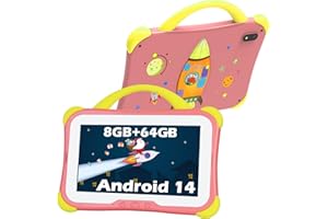 ‎WEELIKEIT weelikeit Kinder Tablet, 7 Zoll Tablete für Kinder, 8GB RAM, 64GB ROM, Android 14 Tablets mit Bluetooth, WLAN, Doppelkamera, mit Kindersicherung, Lern Tab für Mädchen und Jungen (Rosa)