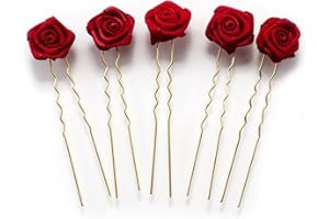 ‎FLEXISTORE 5 x Rosen auf Haarnadel - für flache Haarpartien - Brauthaarschmuck | G-F - Bordeaux Rot