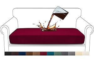 Granbest Premium Water-Repellent Sofa Seat Cushion Covers High Stretch Jacquard Fabric Couch Seat Slipcover Protector for 2 seater sofa (2 seater, Wine Red)
