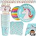 Produktbild Kompanion 102-teiliges Regenbogen-Einhorn-Partyzubehör-Set mit Banner, Teller, Becher, Servietten, Strohhalme und Tischdecke, für 20 Personen