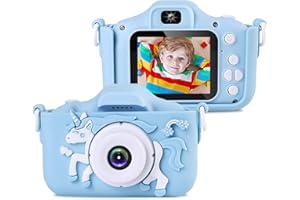 ZHUTA Fotocamera per bambini,1080P 20MP HD Anti-Goccia Fotocamera digitale per bambini,Selfie Camera Toy, Kids Camera Cartoon Unicorn Regalo di Natale per 3 4 5 6 7 8 9 anni Ragazzo Blu