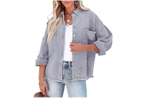 shownicer Veste en Jean Femme Couleur Unie Blouson en Jean Denim Jacket Vintage Jeans Jacket Denim Veste Manches Longues Manteau en Jean avec Poches