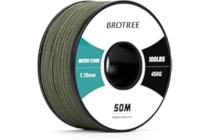 Brotree Micro Cord 1.18 mm Paracord 50 m Polyester Rope Spool – 45 kg Break Load (Military Green)